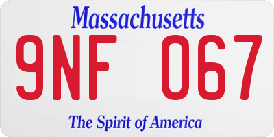 MA license plate 9NF067
