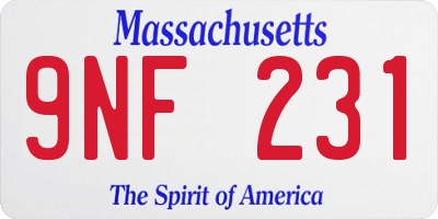 MA license plate 9NF231