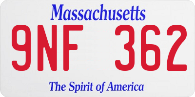 MA license plate 9NF362