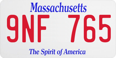 MA license plate 9NF765
