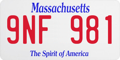 MA license plate 9NF981