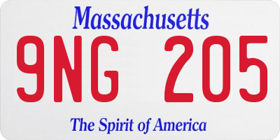MA license plate 9NG205