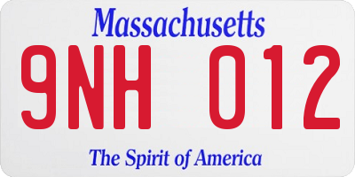 MA license plate 9NH012