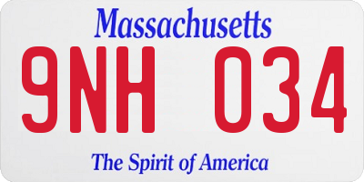 MA license plate 9NH034