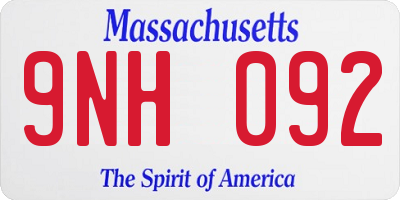 MA license plate 9NH092