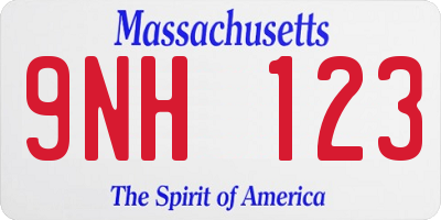 MA license plate 9NH123
