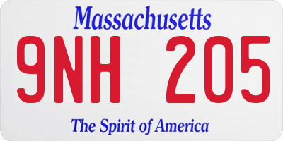 MA license plate 9NH205