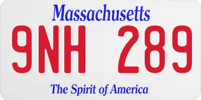 MA license plate 9NH289