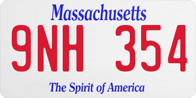 MA license plate 9NH354