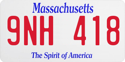 MA license plate 9NH418