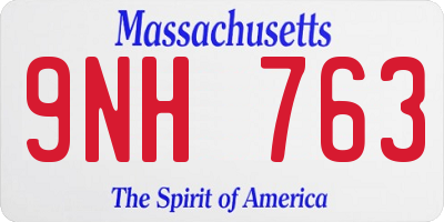 MA license plate 9NH763