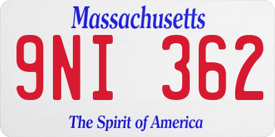 MA license plate 9NI362