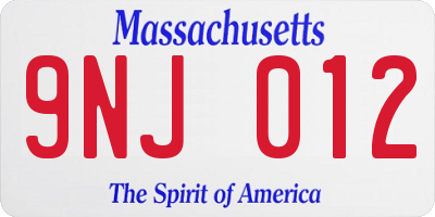 MA license plate 9NJ012