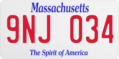 MA license plate 9NJ034