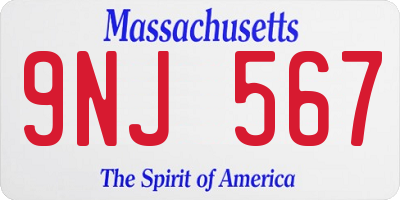 MA license plate 9NJ567