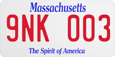 MA license plate 9NK003