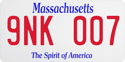 MA license plate 9NK007