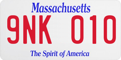 MA license plate 9NK010
