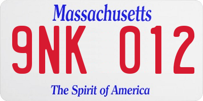 MA license plate 9NK012