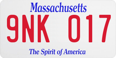 MA license plate 9NK017