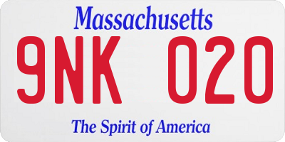 MA license plate 9NK020