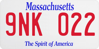 MA license plate 9NK022