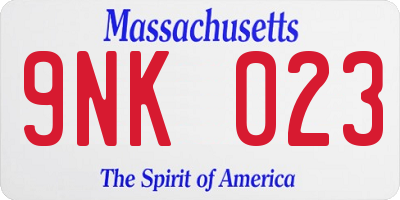 MA license plate 9NK023