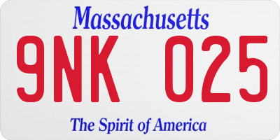 MA license plate 9NK025