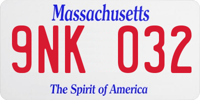 MA license plate 9NK032