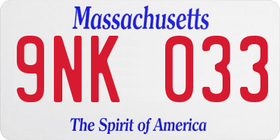 MA license plate 9NK033