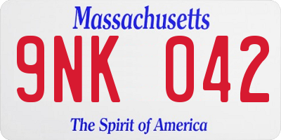 MA license plate 9NK042