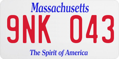 MA license plate 9NK043