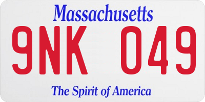 MA license plate 9NK049