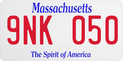 MA license plate 9NK050