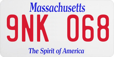 MA license plate 9NK068