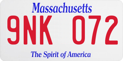 MA license plate 9NK072