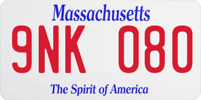 MA license plate 9NK080