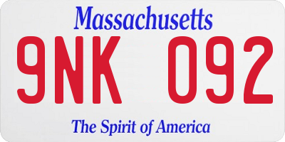 MA license plate 9NK092