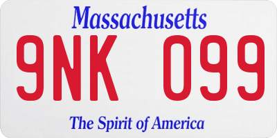 MA license plate 9NK099