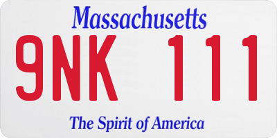 MA license plate 9NK111