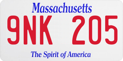 MA license plate 9NK205