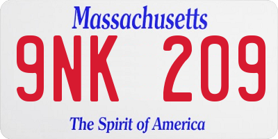 MA license plate 9NK209
