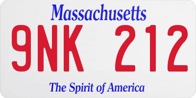 MA license plate 9NK212