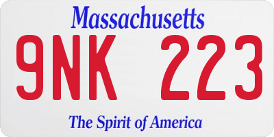 MA license plate 9NK223