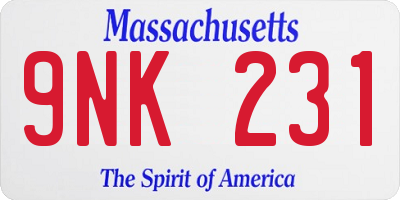 MA license plate 9NK231