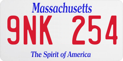 MA license plate 9NK254