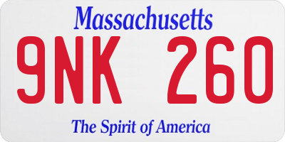 MA license plate 9NK260