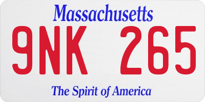 MA license plate 9NK265