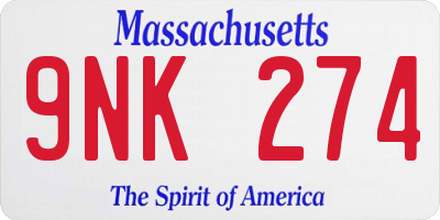 MA license plate 9NK274