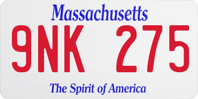 MA license plate 9NK275